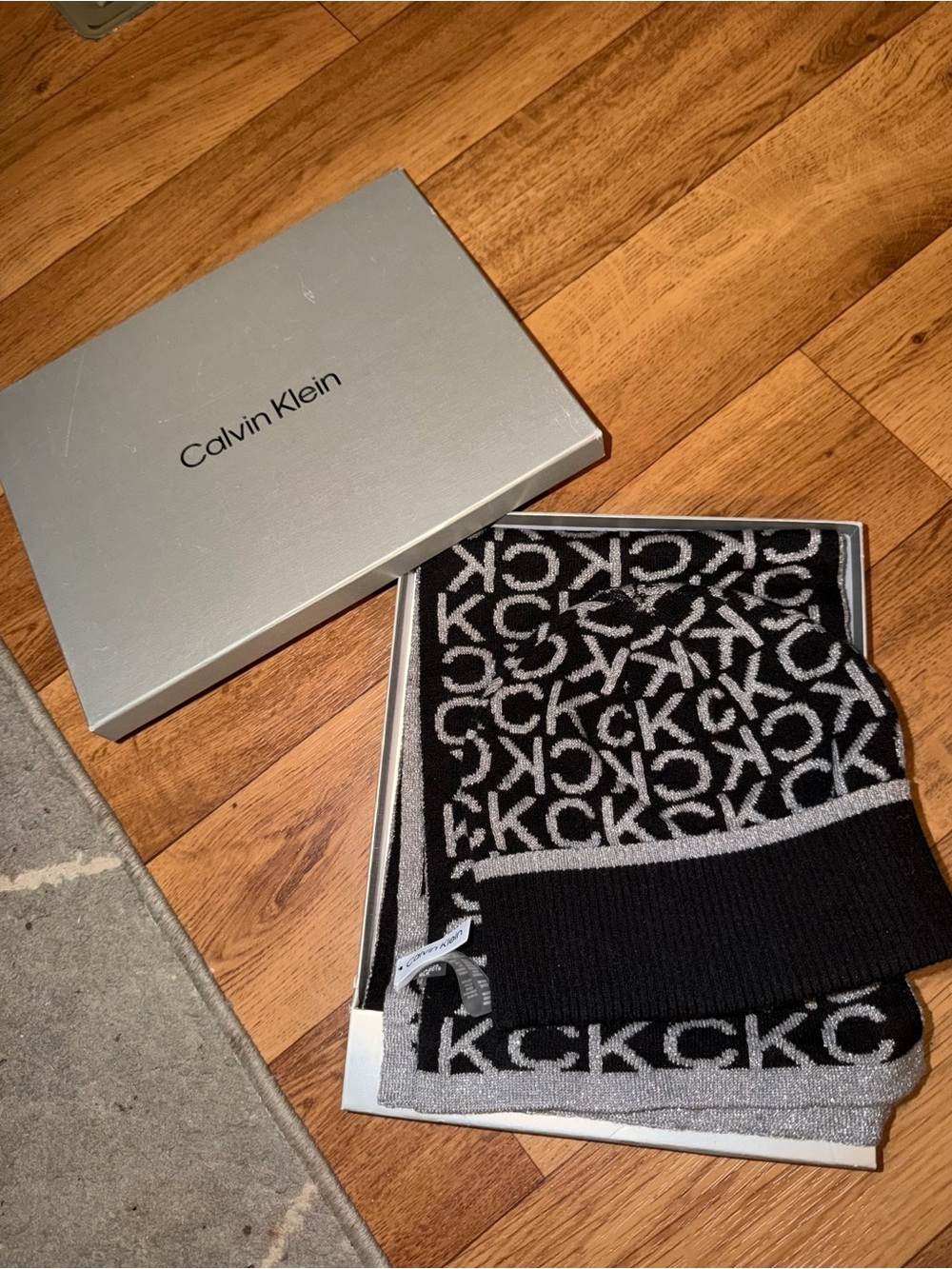 Calvin Klein Black and Silver Monogram Scarf